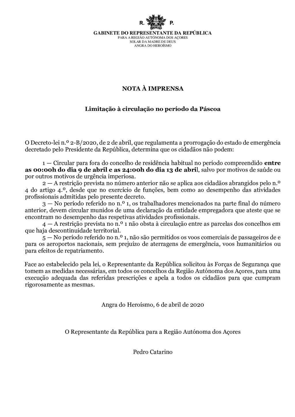 Circulação limitada na Páscoa