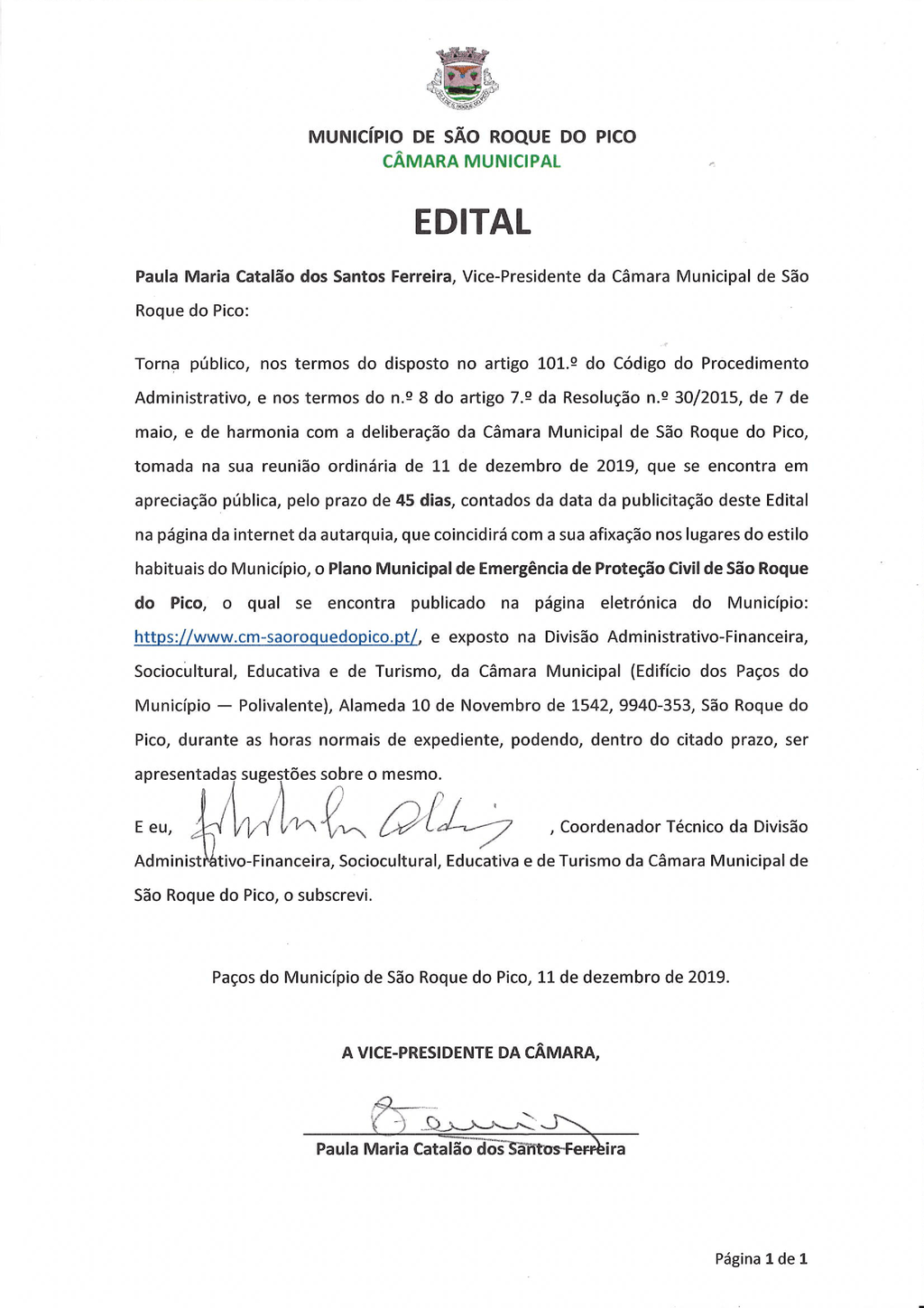 Edital - Plano de Emergência Municipal