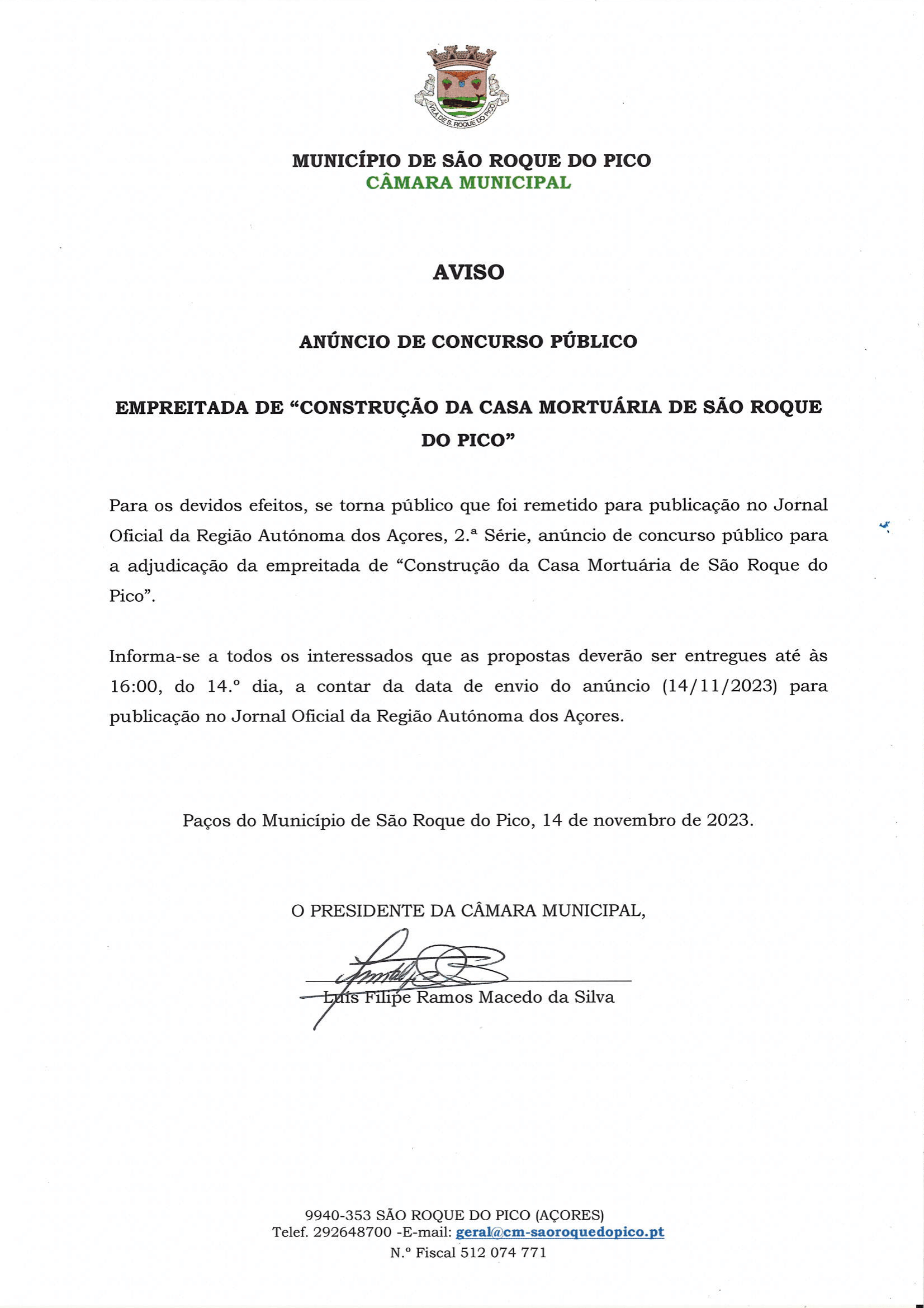 Aviso de Abertura de Concurso Público