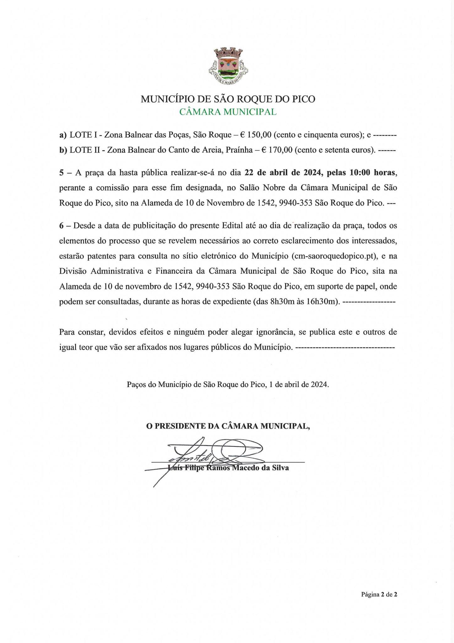 Concessão de espaços para exploração de “quiosque” em zonas balneares do Município de São Roque do Pico