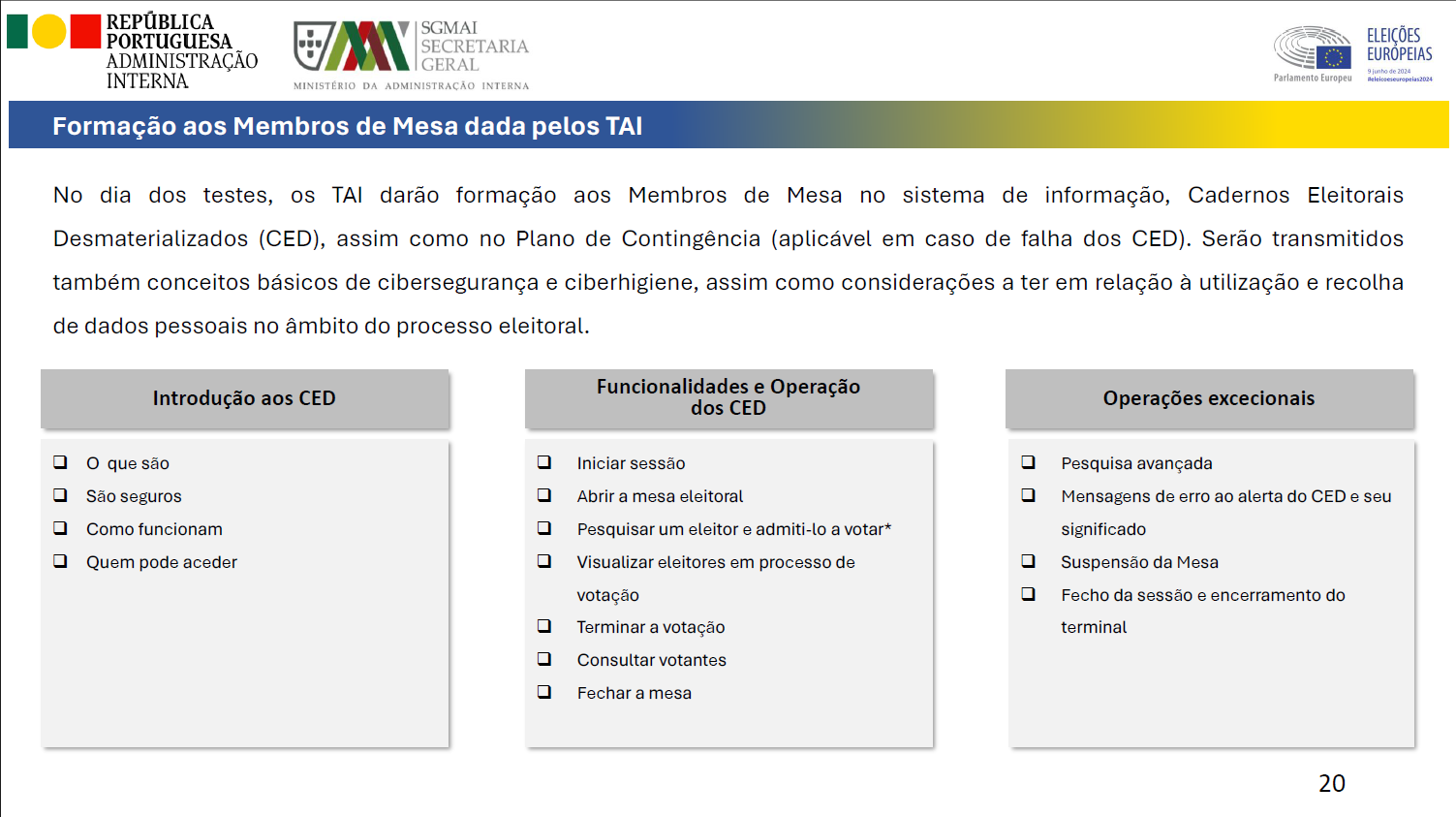 Recrutamento de técnicos de apoio informático para as Eleições Europeias de 9 de junho de 2024