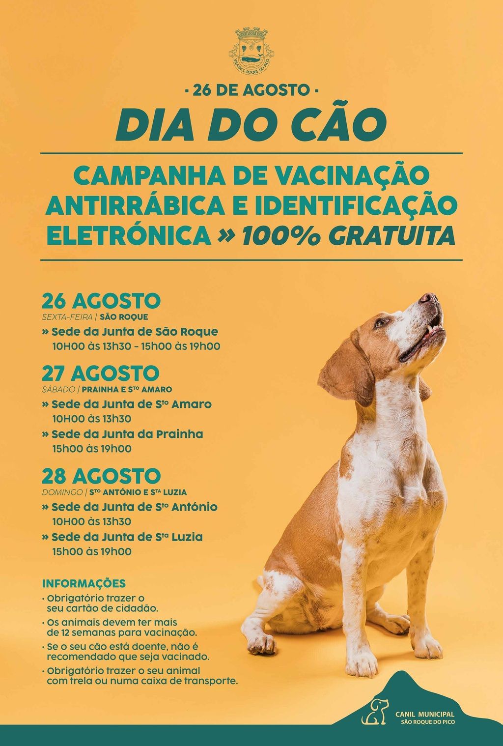 CAMPANHA DE VACINAÇÃO ANTIRRÁBICA E IDENTIFICAÇÃO ELETRÓNICA GRATUITA 