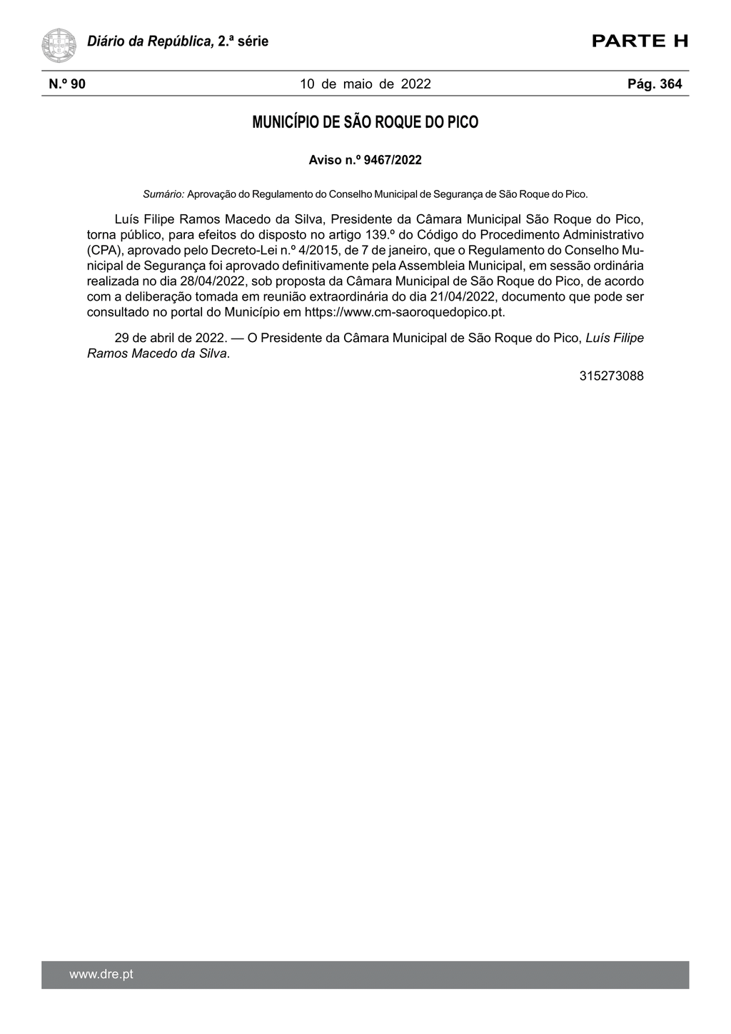 Aprovação do Regulamento do Conselho Municipal de Segurança de SRP