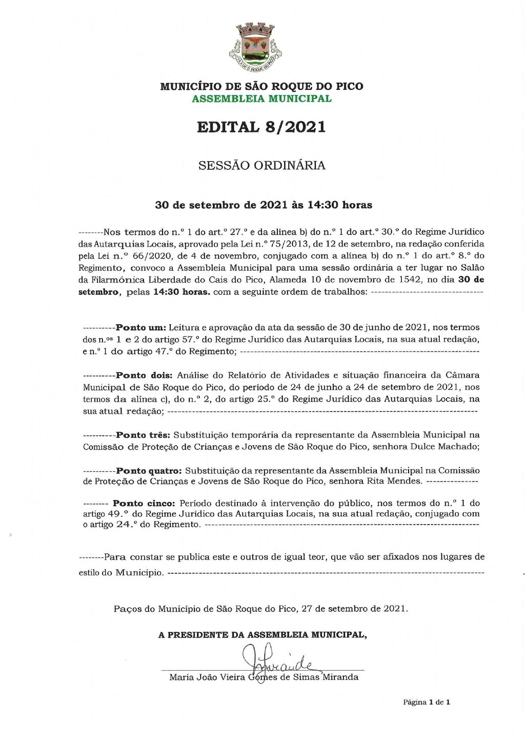 Assembleia Municipal reúne pela última vez no presente mandato